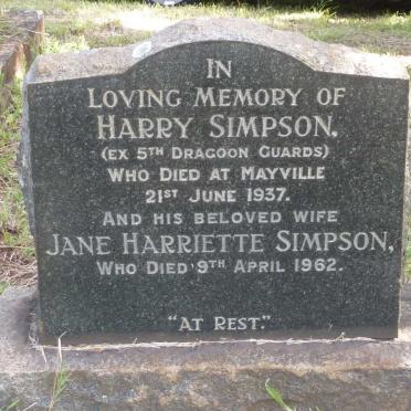 SIMPSON Harry -1937 &amp; Jane Harriette -1962