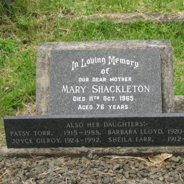 SHACKLETON Mary -1965 :: TORR Patsy 1915-1988 :: GILROY Joyce 1924-1992 :: LLOYD Barbara 1920-1995 :: FARR Sheila 1912-1998