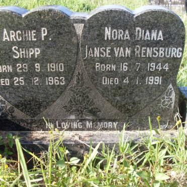 SHIPP Archie P. 1910-1963 :: Janse van RENSBURG Nora Diana 1944-1991