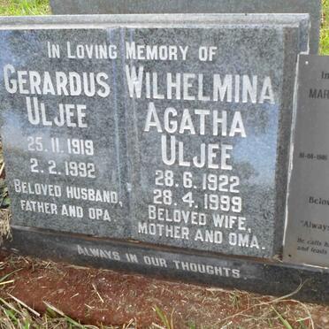 ULJEE Gerardus 1919-1992 &amp; Wilhelmina Agatha 1922-1999 :: WELSFORD Margaretha Gerarda 1946-2004