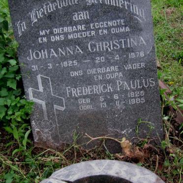 VRY Frederick Paulus, de 1925-1985 &amp; Johanna Christina 1925-1976