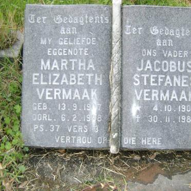 VERMAAK Jacobus Stefanes 1909-1988 &amp; Martha Elizabeth 1907-1988