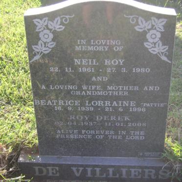 VILLIERS Roy Derek, de 1937-2008 &amp; Beatrice Lorraine 1939-1996 :: de VILLIERS Neil Roy 1961-1980