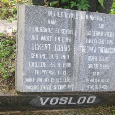 VOSLOO Ockert Tobias 1910-1980 &amp; Fredrika Theunissina 1925-1998