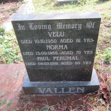 VALLEN Velu -1950 :: VALLEN Norma -1958 :: VALLEN Paul Perumal -1981