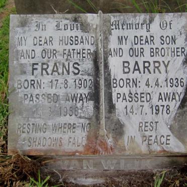 WIJK Frans, van 1902-1956 :: WIJK Barry, van 1936-1978