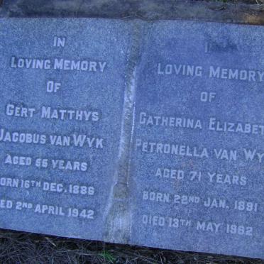 WYK Gert Matthys Jacobus, van 1886-1942 &amp; Catherina Elizabeth Petronella 1891-1962