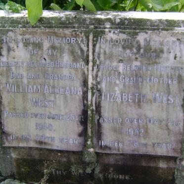 WEST William Alceana -1940 &amp; Elizabeth -1952