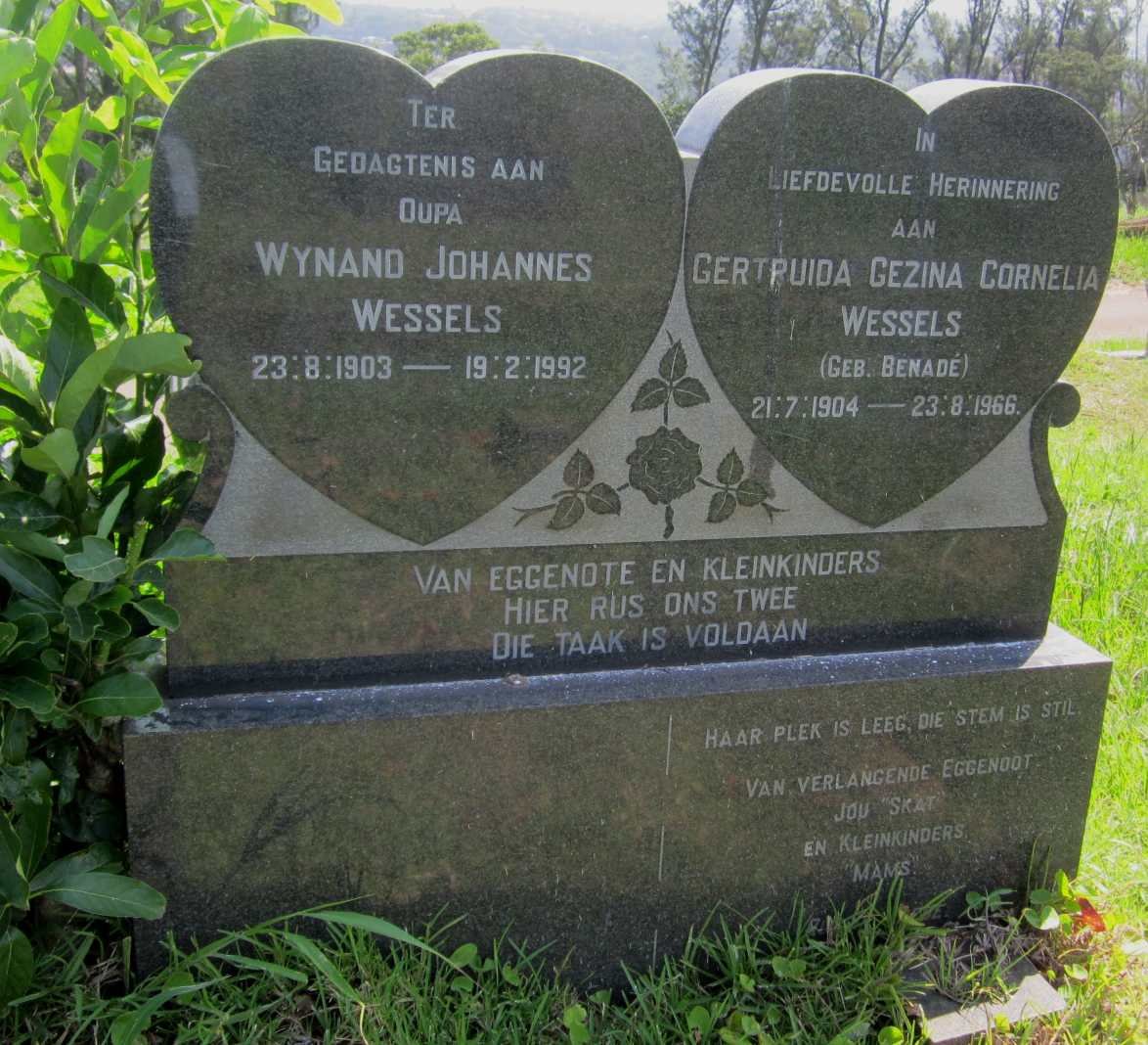 WESSELS Wynand Johannes 1903-1992 &amp; Gertruida Gezina Cornelia BENADE 1904-1966