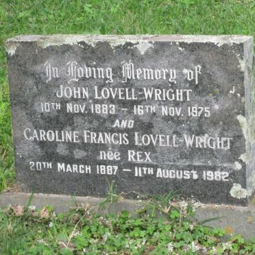 WRIGHT John, LOVELL 1883-1975 &amp; Caroline Francis REX 1887-1982