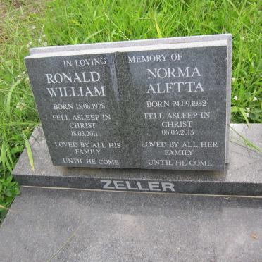 ZELLER Ronald William 1928-2011 &amp; Norma Aletta 1932-2015