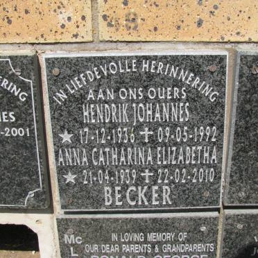 BECKER Hendrik Johannes 1936-1992 &amp; Anna Catharina Elizabetha 1939-2010