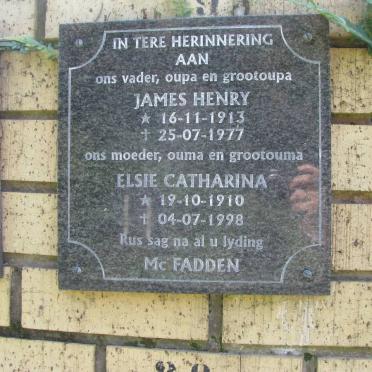 McFADDEN James Henry 1913-1977 &amp; Elsie Catharina 1910-1998