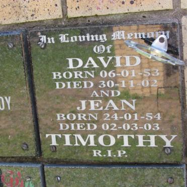 TIMOTHY David 1953-2002 &amp; Jean 1954-2003