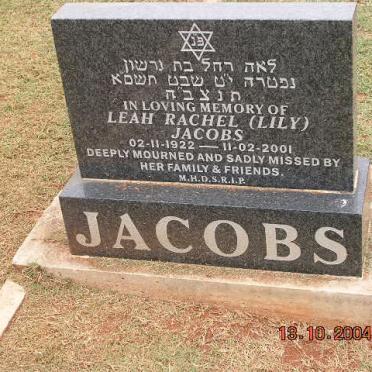 JACOBS Leah Rachel 1922-2001