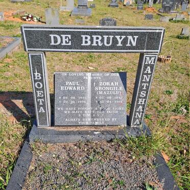 BRUYN Paul Edward, de 1932-1996 & Zorah Sbongile 1940-2011