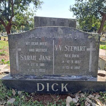 DICK Sarah Jane 1901-1970 :: STEWART V.V. nee DICK 1937-1992 