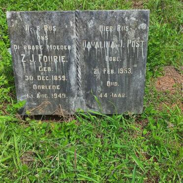 FOURIE Z.J. 1859-1949 :: POST Davalina J. -1953