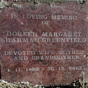 GREENFIELD Doreen Margaret Sharman 1920-2003