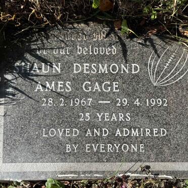 GAGE Shaun Desmond Ames 1967-1992