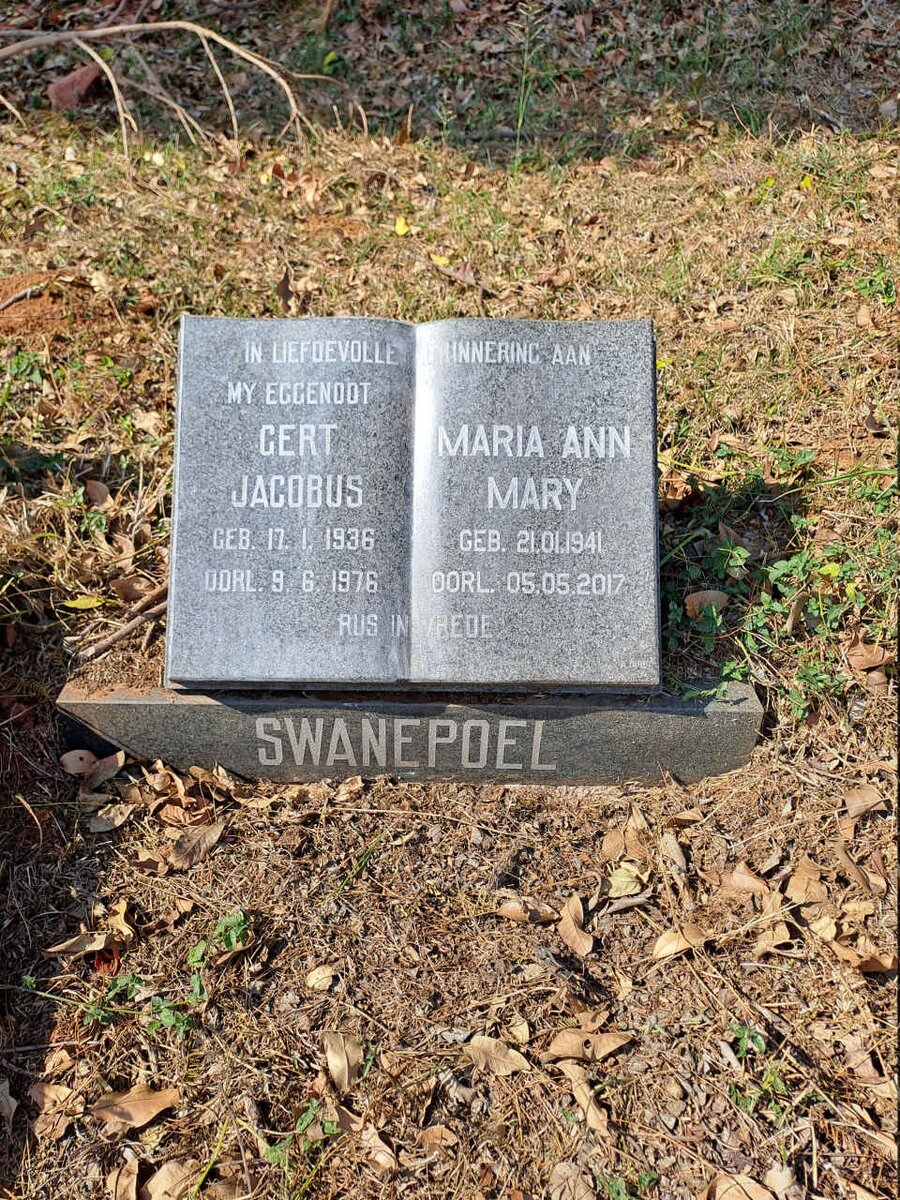SWANEPOEL Gert Jacobus 1936-1976 & Maria Ann Mary 1941-2017