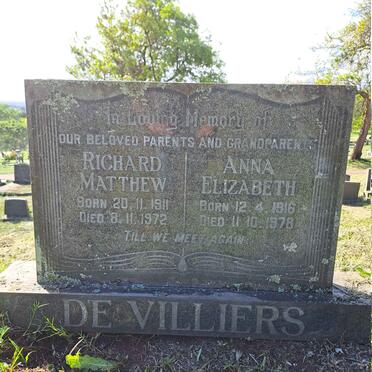 VILLIERS Richard Matthew, de 1911-1972 & Anna Elizabeth 1916-1978