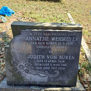 WEHMEYER Annatjie nee VON BUREN 1935-1962 :: VON BUREN Judith 1938-1981