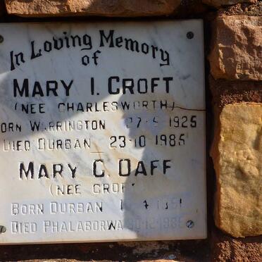 CROFT Mary I. nee CHARLESWORTH 1925-1985 :: OAFF Mary C. 1951-1985 