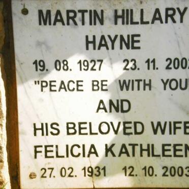 HAYNE Martin Hillary 1927-2002 &amp; Felicia Kathleen 1931-2003