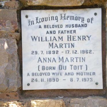 MARTIN William Henry 1892-1962 &amp; Anna DU TOIT 1890-1973
