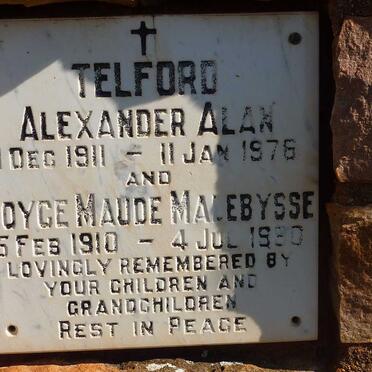TELFORD Alexander Alan 1911-1976 &amp; Joyce Maude Malebysse 1910-1980
