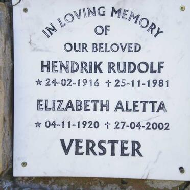 VERSTER Hendrik Rudolf 1916-1981 &amp; Elizabeth Aletta 1920-2002