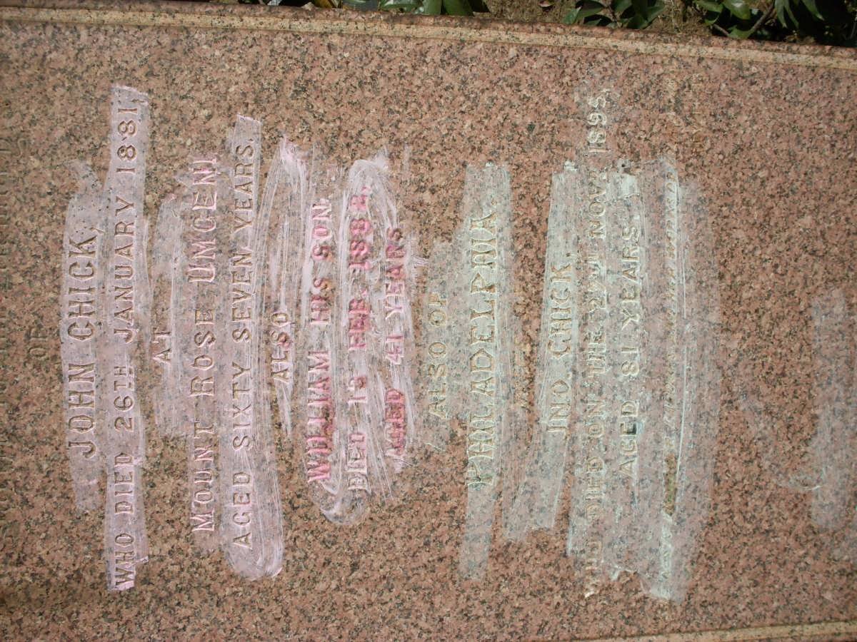 CHICK John -1881 &amp; Philadephia Ino -1895 :: CHICK William -1882