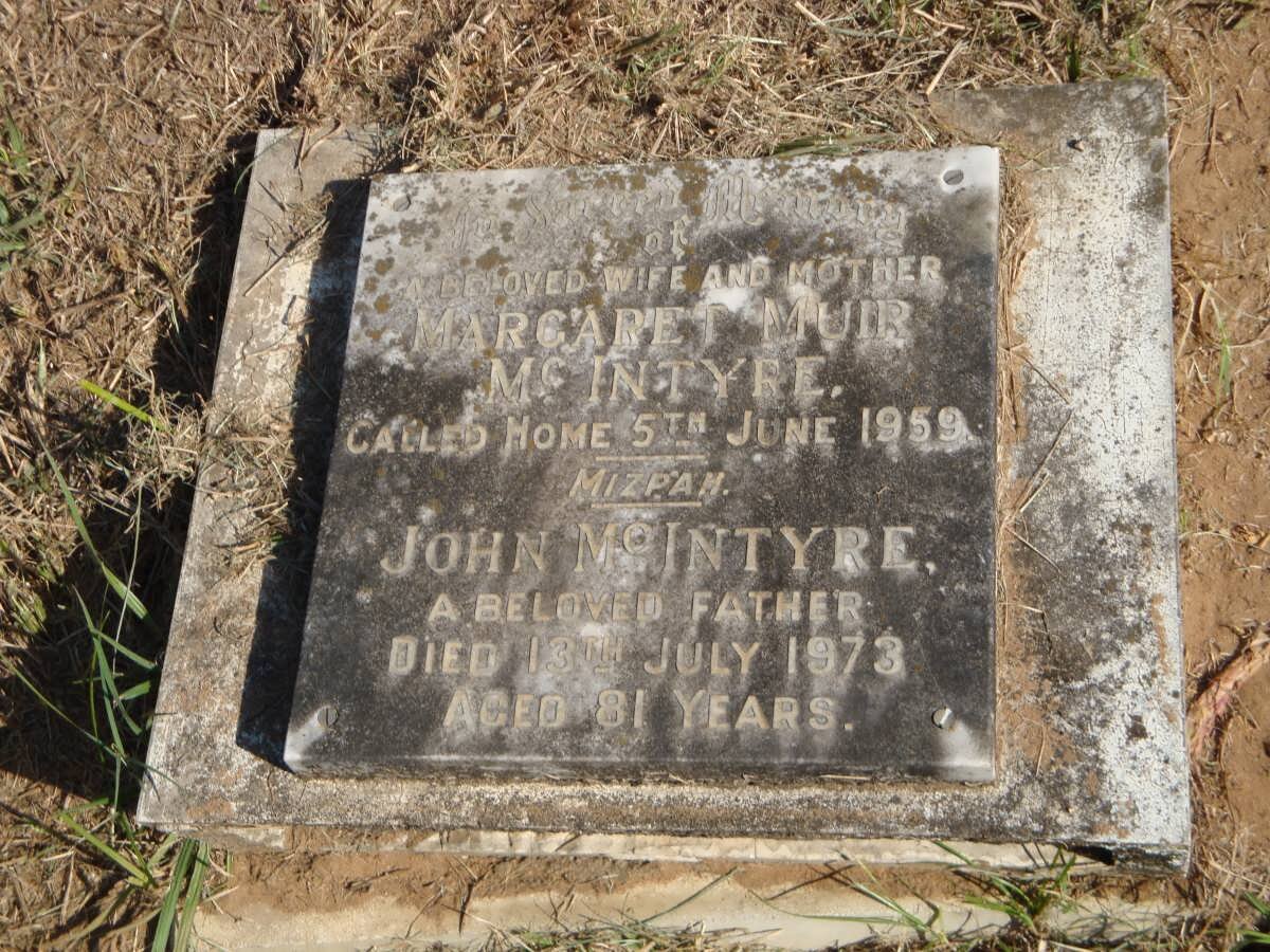 McINTYRE John -1973 &amp; Margaret Muir -1959