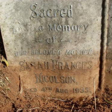 NICOLSON Albert -1935 &amp; Sarah Frances -1935