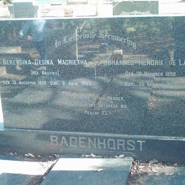 BADENHORST Johannes Hendrik de Lange 1898-1973 &amp; Berendina Gesina Magrietha BRUYNS 1899-1983
