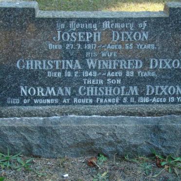 DIXON Joseph -1917 &amp; Christina Winifred -1949 :: DIXON Norman Chisholm -1916