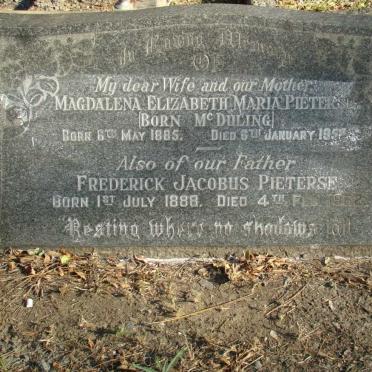 PIETERSE Frederick Jacobus 1888-1962 &amp; Magdalena Elizabeth Maria McDULING 1885-1952