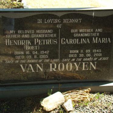 ROOYEN Hendrik Petrus, van 1942-1985 &amp; Carolina Maria 1945-2001