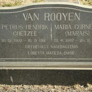 ROOYEN Petrus Hendrik Coetzee, van 1902-1991 &amp; Maria Cornelia MARAIS 1907-1980