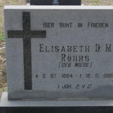 ROHRS Elisabeth D.M. nee WIESE 1894-1989