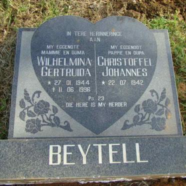 BEYTELL Christoffel Johannes 1942- &amp; Wilhelmina Gertruida 1944-1996