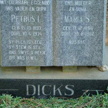 DICKS Petrus L 1893-1974 &amp; Maria S. 1898-1982