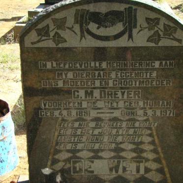 DREYER C.M. formerly DE WET nee HUMAN 1891-1971