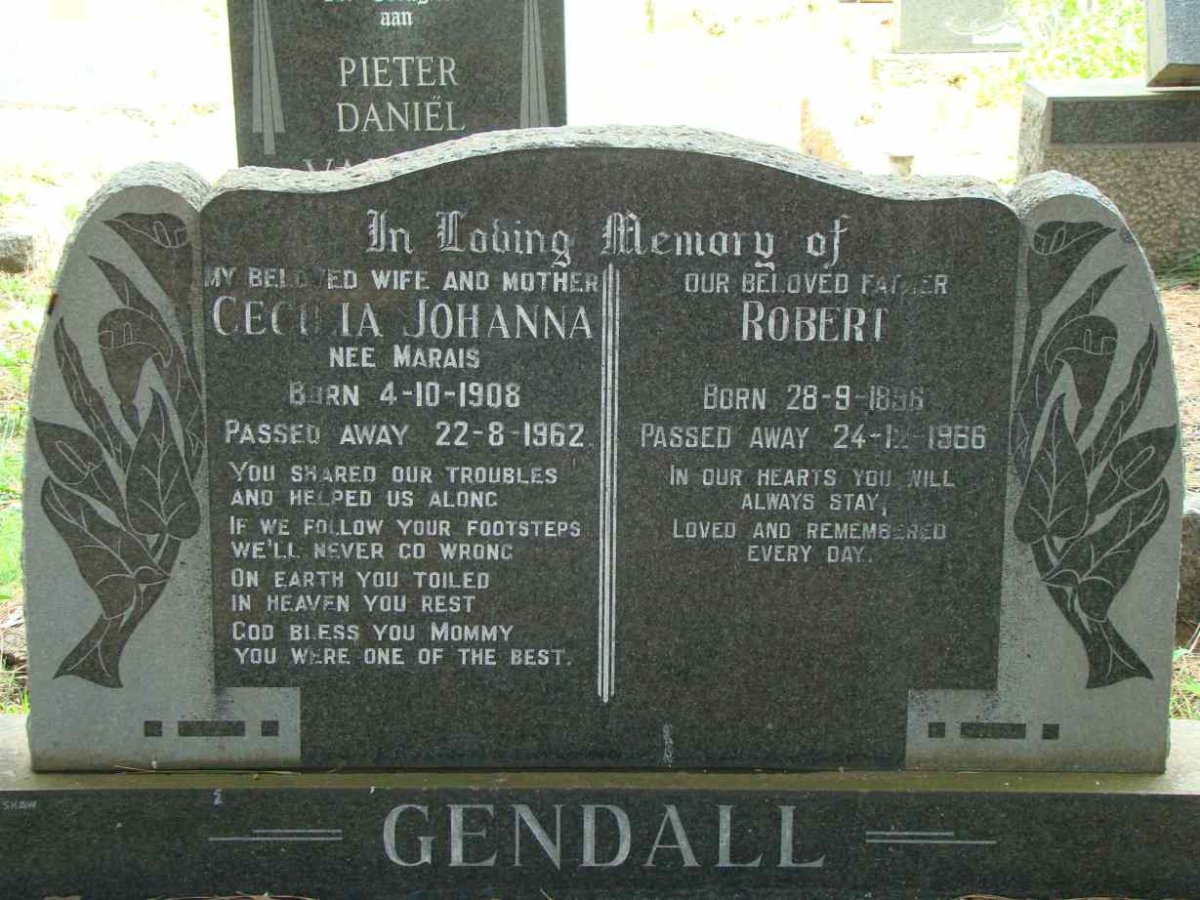 GENDALL Robert 1896-1966 &amp; Cecilia Johanna MARAIS 1908-1962