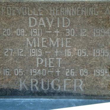 KRUGER David 1911-1994 &amp; Miemie 1919-1995 :: KRUGER Piet 1940-1995