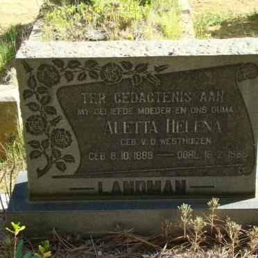 LANDMAN Aletta Helena nee VAN DER WESTHUIZEN 1888-1968