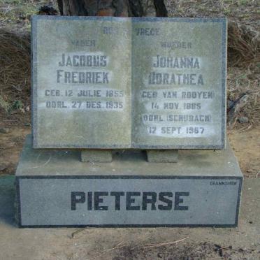 PIETERSE Jacobus Fredriek 1855-1935 :: SCHUBACH Johanna Dorathea formerly PIETERSE nee VAN ROOYEN 1885-1967