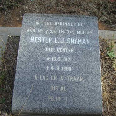 SNYMAN Hester L.J. nee VENTER 1921-1980