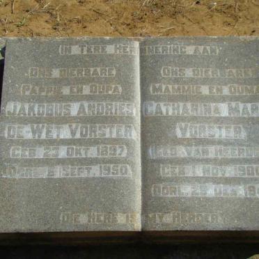 VORSTER Jacobus Andries de-Wet 1897-1950 &amp; Catharina Maria VAN HEERDEN 1900-1946